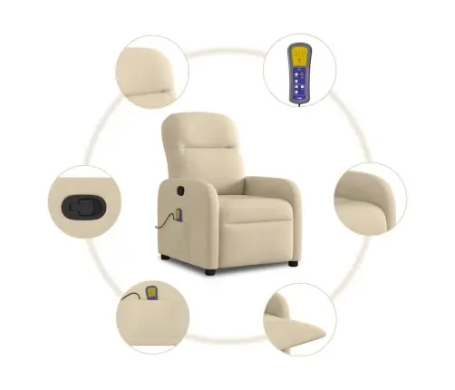 Masāžas Krēsls, Atgāžams, Krēmkrāsas Audums Vidaxl