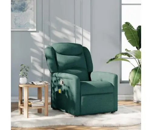 Atlošiamas Masažinis Krėslas, Tamsiai Žalios Spalvos, Audinys