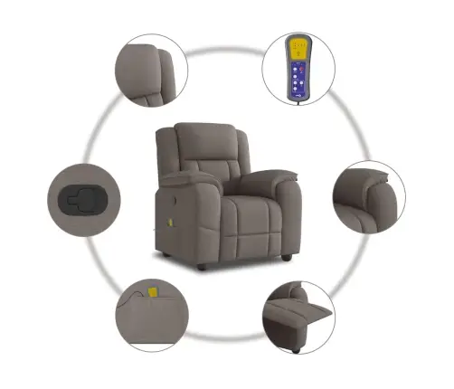 Masāžas Krēsls, Atgāžams, Pelēkbrūns Audums Vidaxl