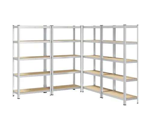 5-Līmeņu Plaukti, 4 Gab., Sudrabains Tērauds Inženierijas Koks Vidaxl