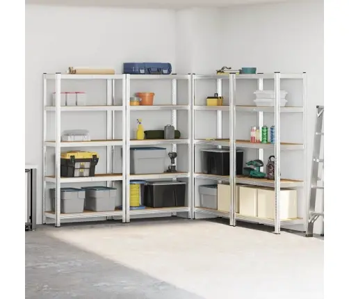 5-Līmeņu Plaukti, 4 Gab., Sudrabains Tērauds Inženierijas Koks Vidaxl