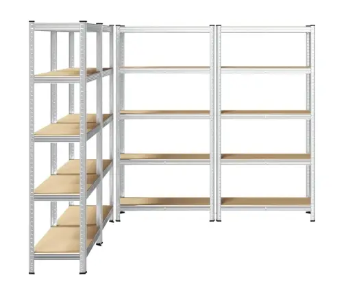 5-Līmeņu Plaukti, 4 Gab., Sudrabains Tērauds Inženierijas Koks Vidaxl