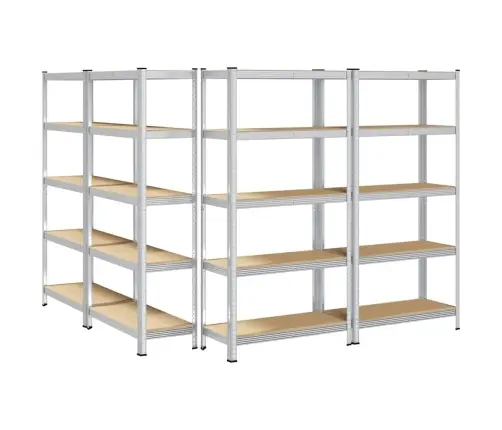 5-Līmeņu Plaukti, 4 Gab., Sudrabains Tērauds Inženierijas Koks Vidaxl