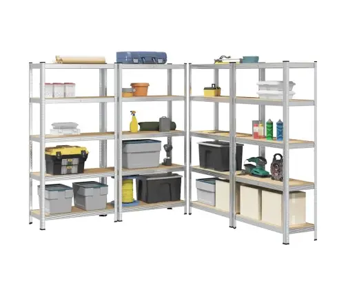 5-Līmeņu Plaukti, 4 Gab., Sudrabains Tērauds Inženierijas Koks Vidaxl