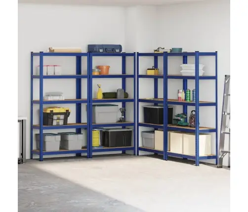 5-Līmeņu Plaukti, 4 Gab., Zils Tērauds Inženierijas Koks Vidaxl