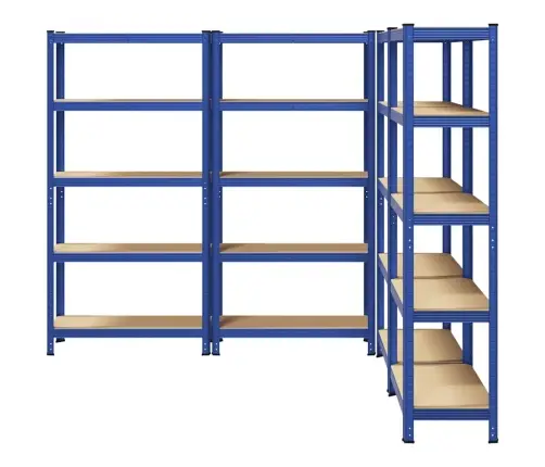 5-Līmeņu Plaukti, 4 Gab., Zils Tērauds Inženierijas Koks Vidaxl