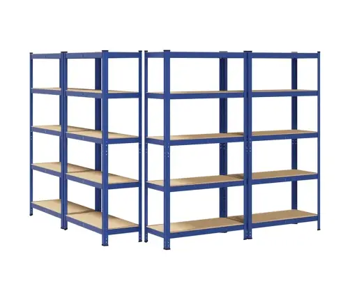 5-Līmeņu Plaukti, 4 Gab., Zils Tērauds Inženierijas Koks Vidaxl