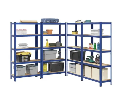 5-Līmeņu Plaukti, 4 Gab., Zils Tērauds Inženierijas Koks Vidaxl