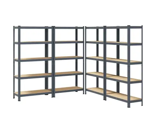 5-Līmeņu Plaukti, 4 Gab., Pelēks Tērauds Inženierijas Koks Vidaxl