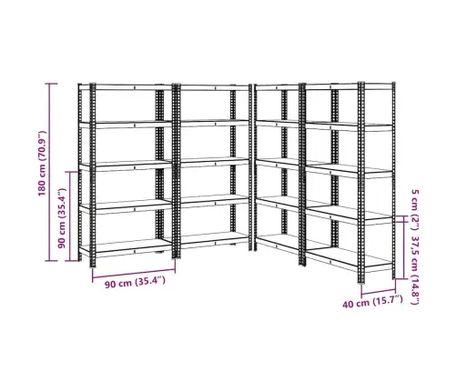 5-Līmeņu Plaukti, 4 Gab., Pelēks Tērauds Inženierijas Koks Vidaxl