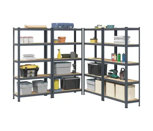 5-Līmeņu Plaukti, 4 Gab., Pelēks Tērauds Inženierijas Koks Vidaxl