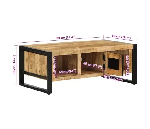 Kafijas Galdiņš, 90X50X36 Cm, Raupjš Mango Masīvkoks Vidaxl