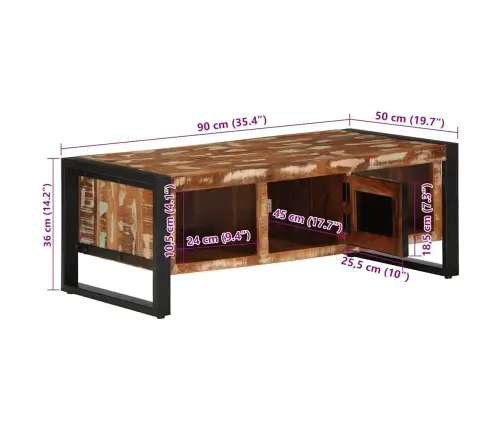 Mitmevärviline Diivanilaud 90X50X36 Cm Taaskasutatud Täispuit