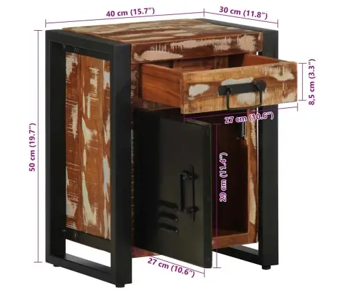 Nakts Skapis Daudzkrāsains 40X30X50 Cm Reģenerēts Masīvkoks Vidaxl