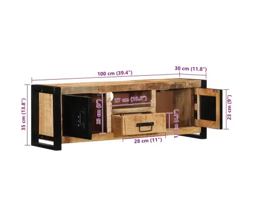 Tv Skapis 100X30X35 Cm Masīv Rough Wood Mango Vidaxl