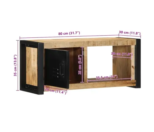 Tv Skapis 80X30X35 Cm Masīv Rough Wood Mango Vidaxl