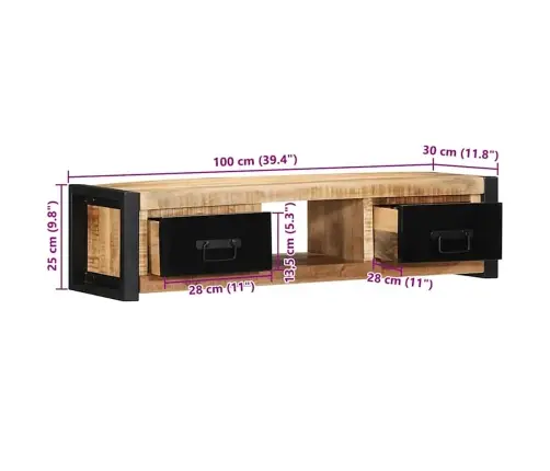 Tv Skapis 100X30X25 Cm Masīv Rough Wood Mango Vidaxl