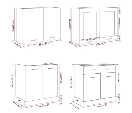 Virtuvės Spintelių Komplektas, Lyon, 7 Dalių, Ąžuolo, Mediena