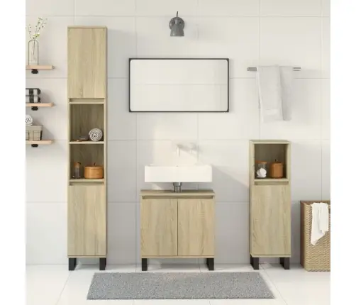 Vonios Baldų Komplektas, 3 Dalių, Ąžuolo, Apdirbta Mediena Vonios Baldų Komplektas, 3 Dalių, Ąžuolo, Apdirbta Mediena