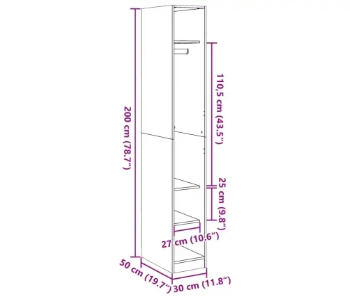 Skapis, 30X50X200 Cm, Ozolkoka Krāsā, Inženierijas Koks Vidaxl
