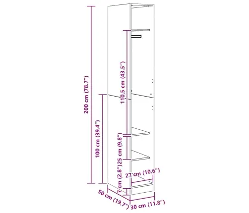 Drēbju Skapis, Koka Krāsa, 30X50X200 Cm, Inženierijas Koks Vidaxl