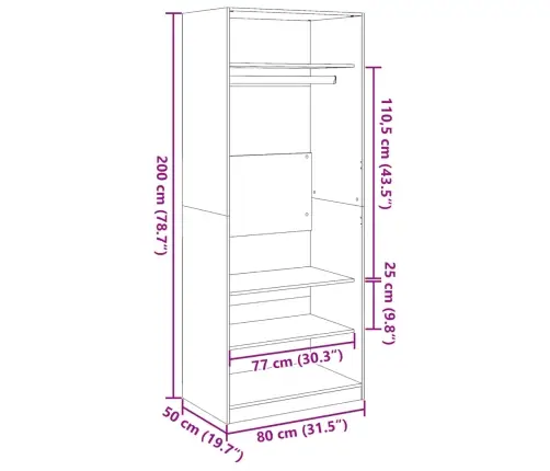 Drabužių Spinta, Sonoma Ąžuolo, 80X50X200cm Apdirbta Mediena