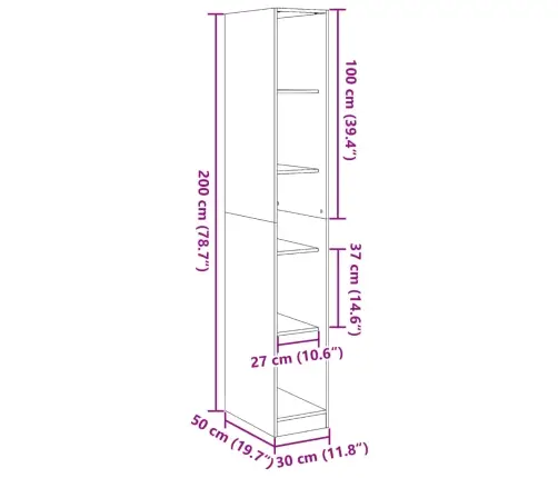Skapis, 30X50X200 Cm, Ozolkoka Krāsā, Inženierijas Koks Vidaxl