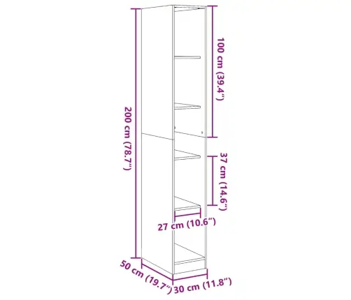 Skapis, 30X50X200 Cm, Veca Koka Krāsā, Inženierijas Koks Vidaxl