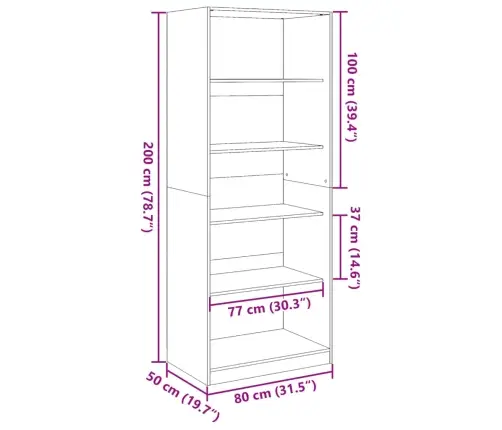 Skapis, 80X50X200 Cm, Ozolkoka Krāsā, Inženierijas Koks Vidaxl