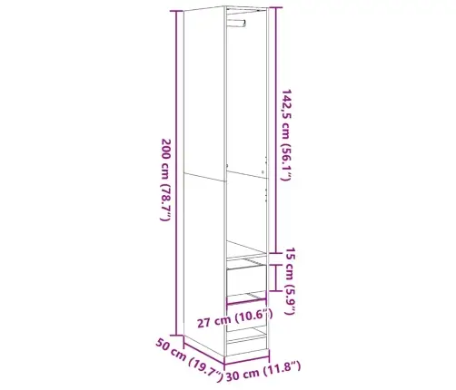 Drabužių Spinta, Ruda Ąžuolo, 30X50X200cm Apdirbta Mediena