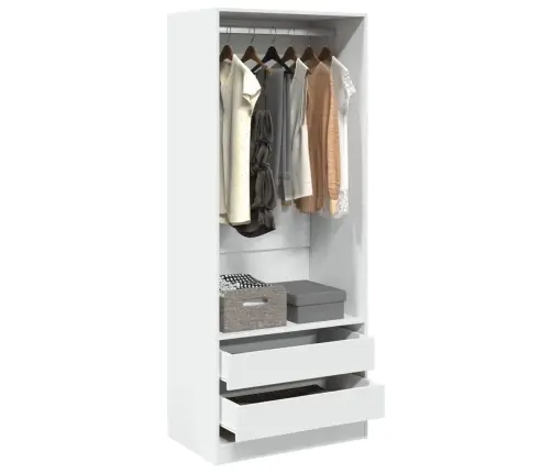 Skapis, 80X50X200 Cm, Balts, Inženierijas Koks Vidaxl