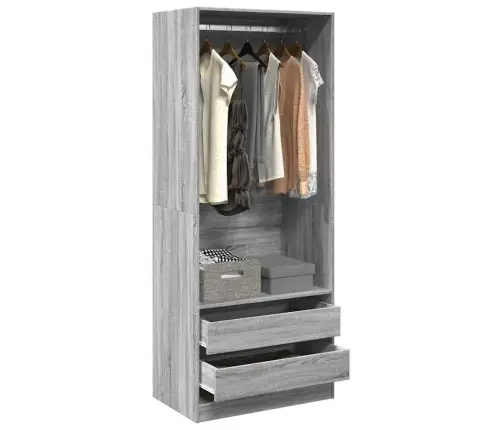 Drēbju Plaukts, Pelēka Ozola, 80X50X200 Cm, Inženierijas Koks Vidaxl