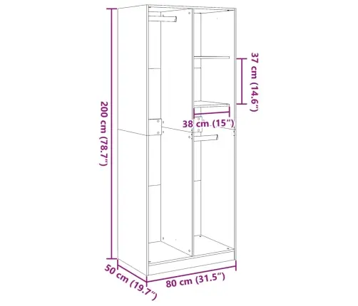 Skapis, 80X50X200 Cm, Ozolkoka Krāsā, Inženierijas Koks Vidaxl