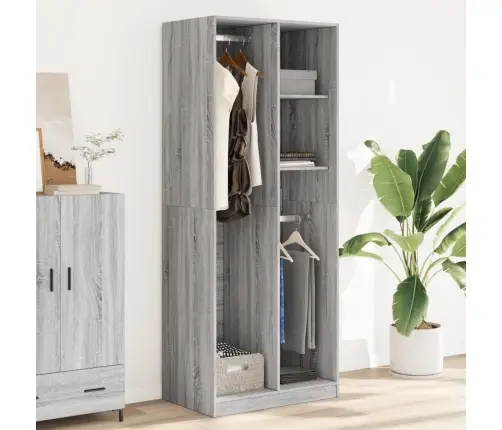 Drēbju Plaukts, Pelēka Ozola, 80X50X200 Cm, Inženierijas Koks Vidaxl