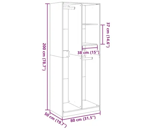Drēbju Plaukts, Pelēka Ozola, 80X50X200 Cm, Inženierijas Koks Vidaxl