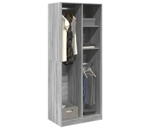 Drēbju Plaukts, Pelēka Ozola, 80X50X200 Cm, Inženierijas Koks Vidaxl