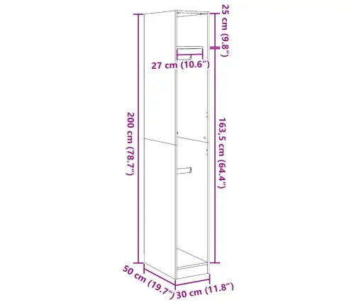 Skapis, 30X50X200 Cm, Balts, Inženierijas Koks Vidaxl