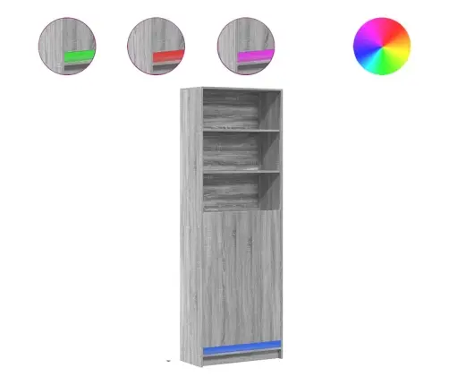 Kõrge Kapp Lediga, Hall Sonoma Tamm, 69X32,5X200 cm Tehispuit