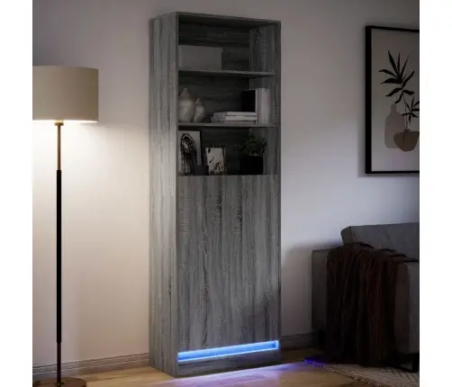 Kõrge Kapp Lediga, Hall Sonoma Tamm, 69X32,5X200 cm Tehispuit