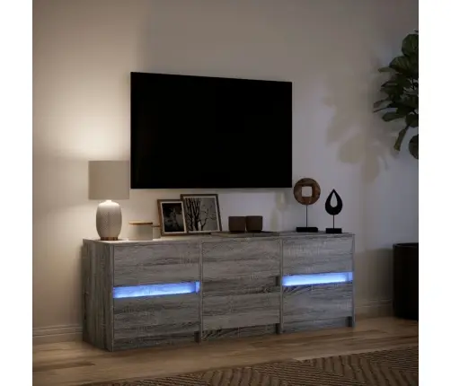 Tv Skapītis Ar Led, Pelēks, 140X34X50 Cm, Inženierijas Koks Vidaxl