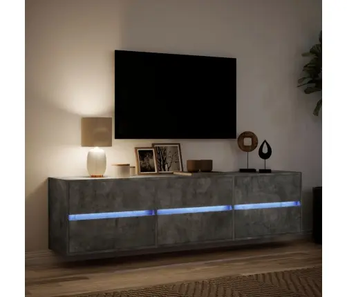 Tv Sienas Plaukts Ar Led, Betona Pelēks, 180X31X45 Cm Vidaxl
