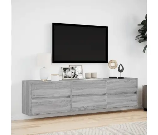 Tv Sienas Plaukts Ar Led, Pelēka Ozola Krāsa, 180X31X45 Cm Vidaxl