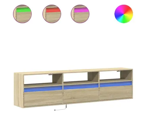 Sieninė Tv Spintelė Su Led Lemputėmis, Ąžuolo, 180X31X45Cm