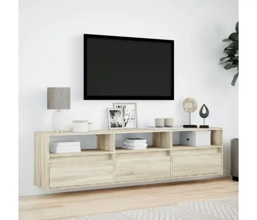 Sieninė Tv Spintelė Su Led Lemputėmis, Ąžuolo, 180X31X45Cm