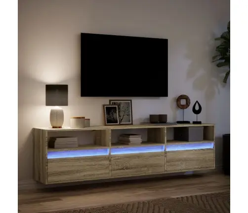 Sieninė Tv Spintelė Su Led Lemputėmis, Ąžuolo, 180X31X45Cm