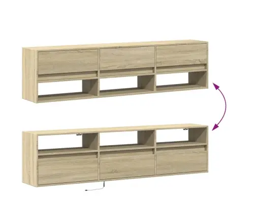 Sieninė Tv Spintelė Su Led Lemputėmis, Ąžuolo, 180X31X45Cm