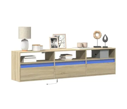 Sieninė Tv Spintelė Su Led Lemputėmis, Ąžuolo, 180X31X45Cm