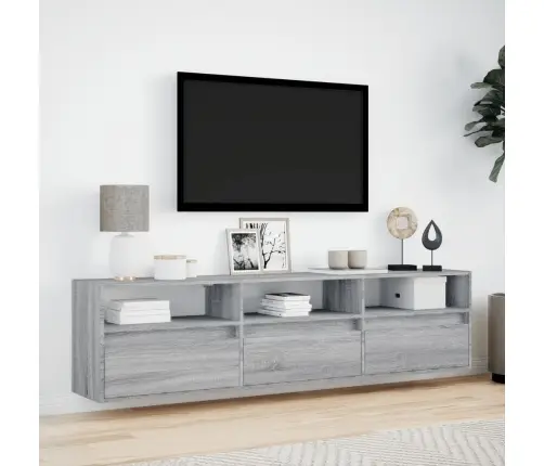 Sieninė Tv Spintelė Su Led Lemputėmis, Pilka, 180X31X45Cm