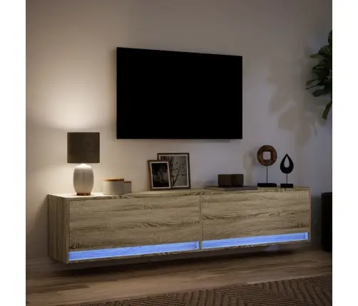 Sieninė Tv Spintelė Su Led Lemputėmis, Ąžuolo, 180X31X38Cm