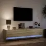 Sieninė Tv Spintelė Su Led Lemputėmis, Ąžuolo, 180X31X38Cm